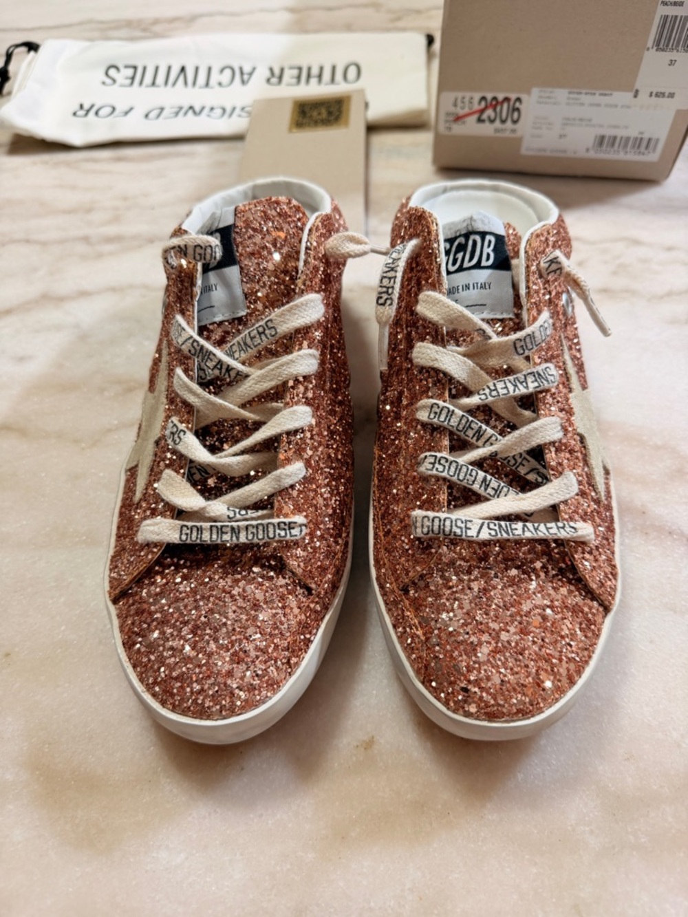 Brand New Golden Goose Peach Glitter Super-Star Sabot Sneakers - Picture 3 of 8